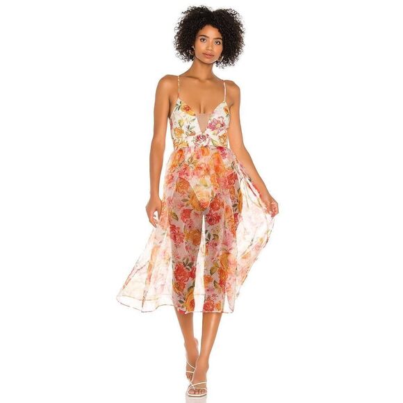 For Love & Lemons Peony Maxi Dress in Coral XL(US10-12) - Picture 5 of 12